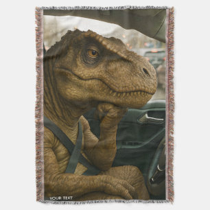 Fantasy Cute Dinosaur Driving Car Throw Blanket