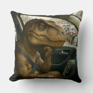 Fantasy Cute Dinosaur Driving Car Throw Pillow