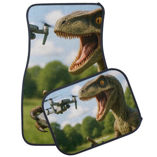 Fantasy Cute Dinosaur Drone Forest Car Floor Mat (Set)