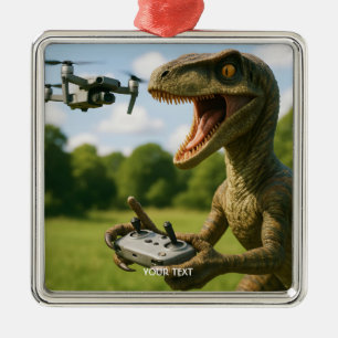 Fantasy Cute Dinosaur Drone Forest Metal Ornament