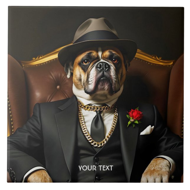 Fantasy Cute Dog Black Suit Ceramic Tile (Front)
