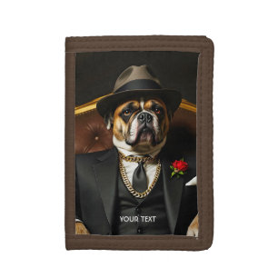 Fantasy Cute Dog Black Suit Trifold Wallet
