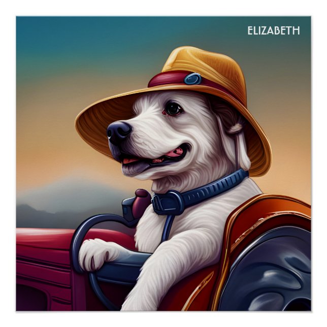 Fantasy Cute Dog Driving Tractor Poster (Front)