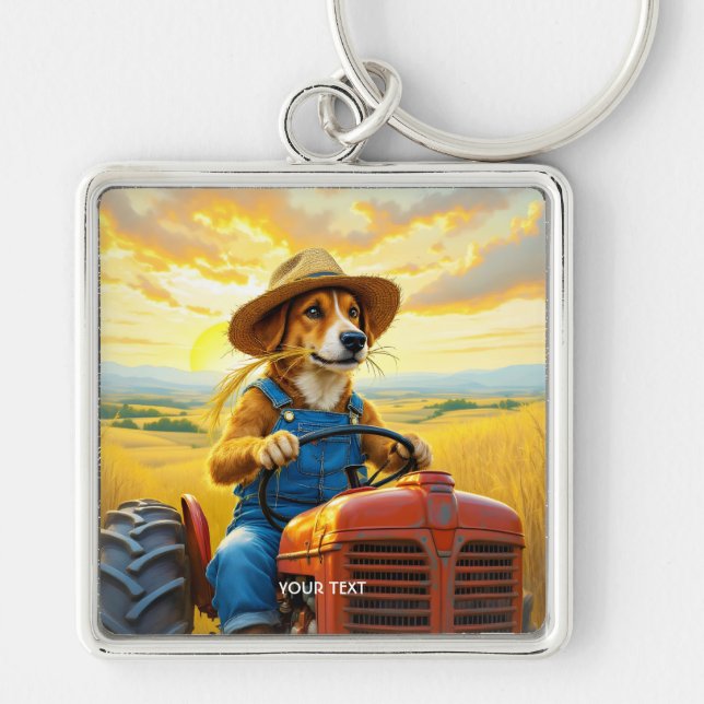 Fantasy Cute Dog Tractor Straw Keychain (Front)