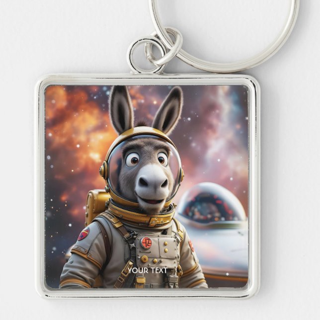 Fantasy Cute Donkey Astronaut Space Keychain (Front)