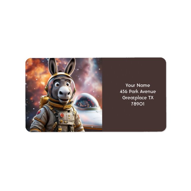 Fantasy Cute Donkey Astronaut Space Label (Front)