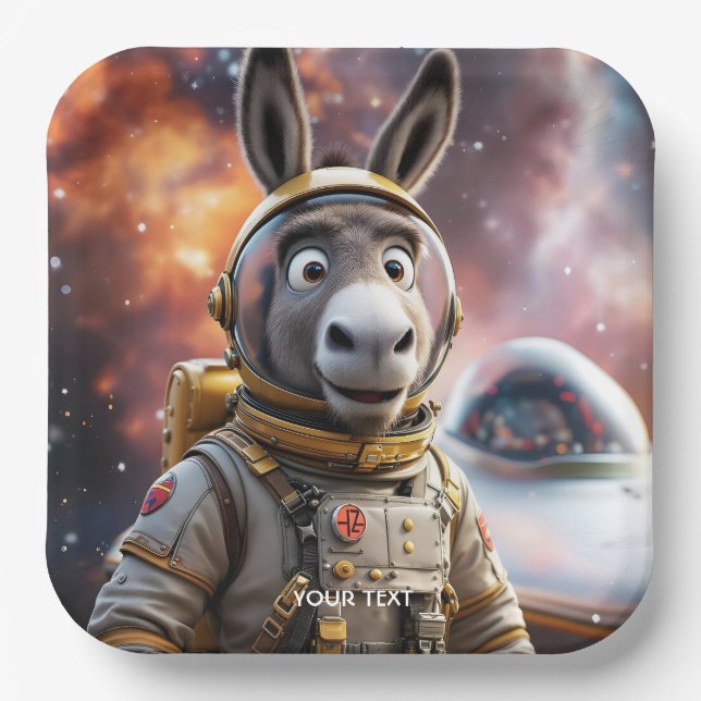 Fantasy Cute Donkey Astronaut Space Paper Plates (Front)