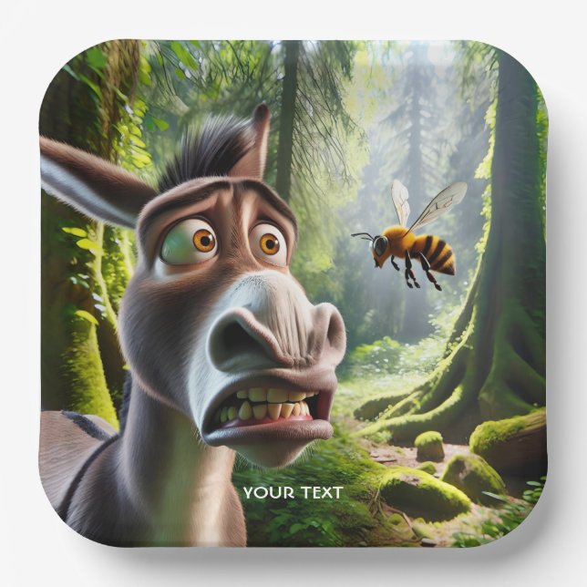 Fantasy Cute Donkey Sting Bee Paper Plates (Front)