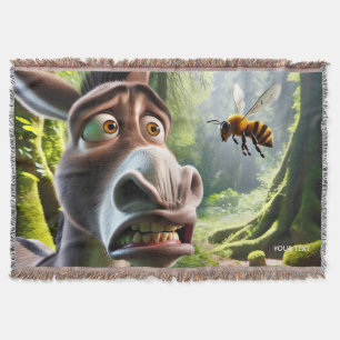 Fantasy Cute Donkey Sting Bee Throw Blanket