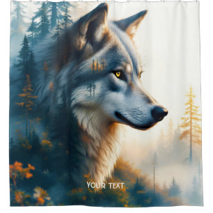 Fantasy Cute Double Exposition Wolf Shower Curtain