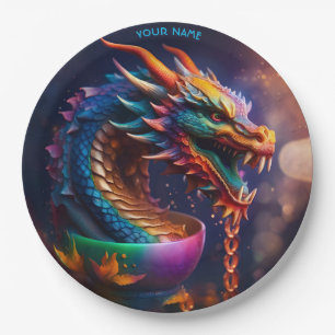 Fantasy Cute Dragon Ancient Vase Paper Plates