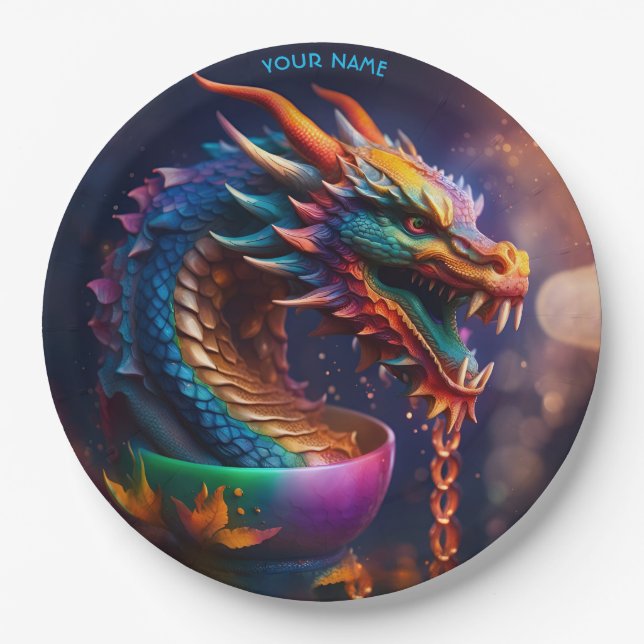 Fantasy Cute Dragon Ancient Vase Paper Plates (Front)
