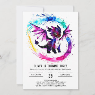 Fantasy Cute Dragon Digital Boy Birthday Invitation