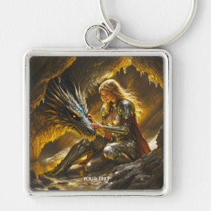 Fantasy Cute Dragon Female Warrior Keychain