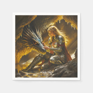 Fantasy Cute Dragon Female Warrior Napkins