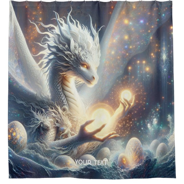 Fantasy Cute Dragon Light Eggs Shower Curtain (Front)