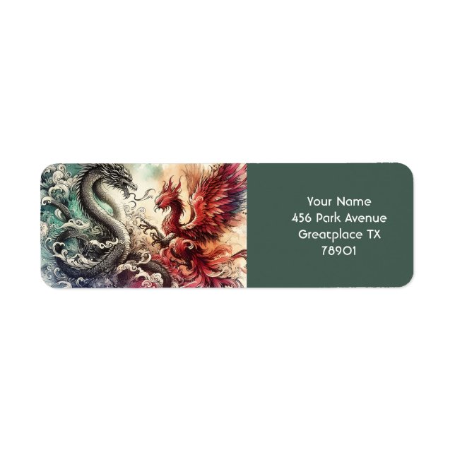 Fantasy Cute Dragon Phoenix Ink Label (Front)