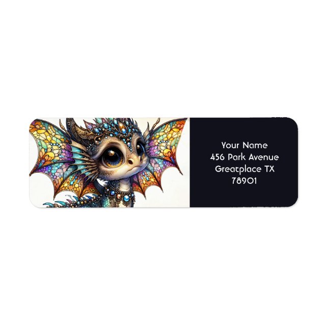 Fantasy Cute Dragon Stained Glass Label (Front)