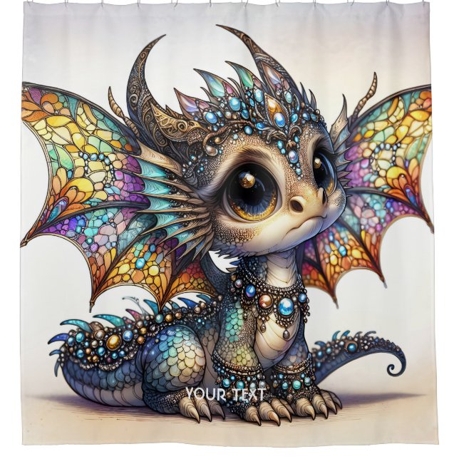 Fantasy Cute Dragon Stained Glass Shower Curtain (Front)
