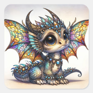 Fantasy Cute Dragon Stained Glass Square Sticker