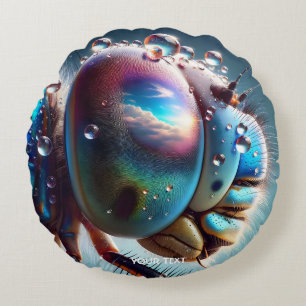 Fantasy Cute Dragonfly Macro Photo Round Pillow