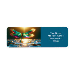 Fantasy Cute Dragonfly Water Reflection Label
