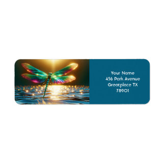 Fantasy Cute Dragonfly Water Reflection Label