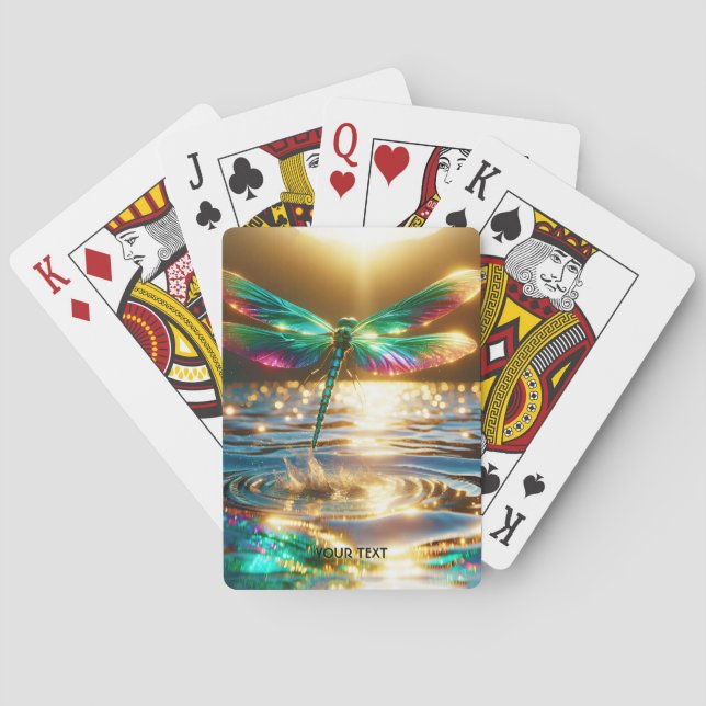 Fantasy Cute Dragonfly Water Reflection Poker Cards (Back)