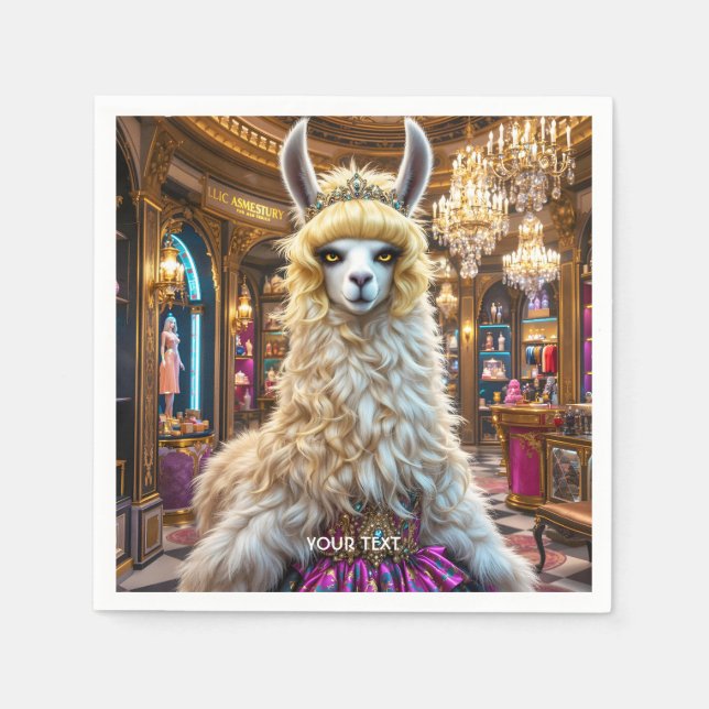 Fantasy Cute Drama Llama Queen Napkins (Front)