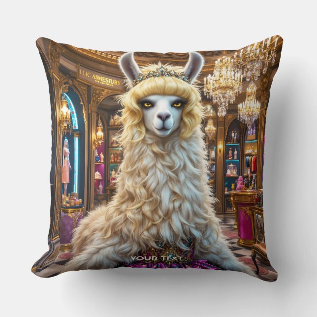 Fantasy Cute Drama Llama Queen Throw Pillow (Front)