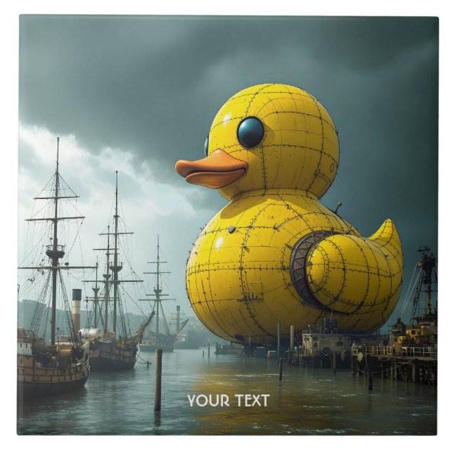 Fantasy Cute Duck War Ship Ceramic Tile (Front)