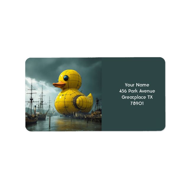 Fantasy Cute Duck War Ship Label (Front)