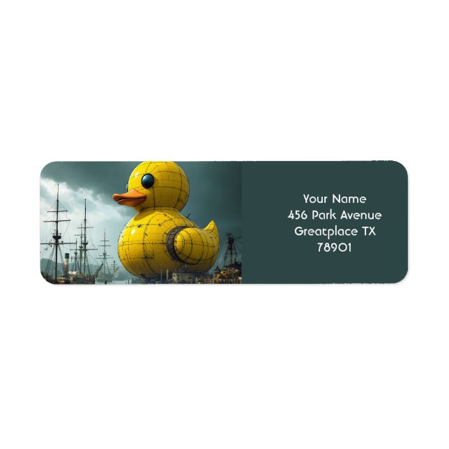 Fantasy Cute Duck War Ship Label (Front)