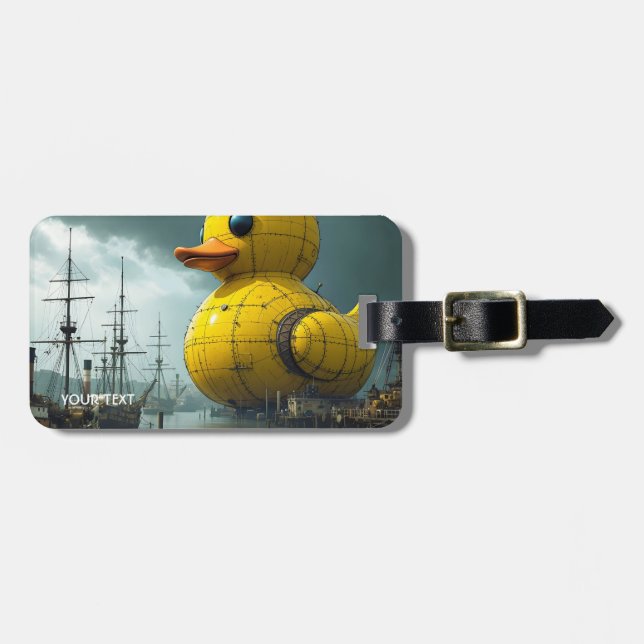 Fantasy Cute Duck War Ship Luggage Tag (Front Horizontal)