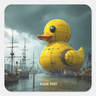 Fantasy Cute Duck War Ship Square Sticker