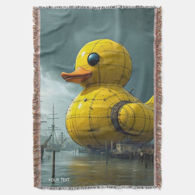 Fantasy Cute Duck War Ship Throw Blanket (Front Vertical)