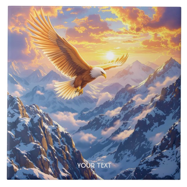 Fantasy Cute Eagle Mountains Sunrise Ceramic Tile (Front)