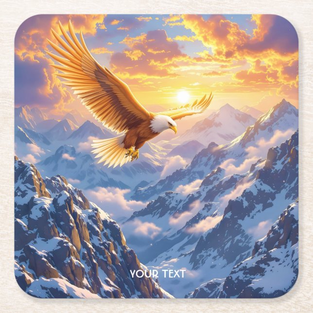 Fantasy Cute Eagle Mountains Sunrise Square Paper Coaster (Front)