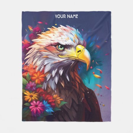 Fantasy Cute Eagle With Flowers Fleece Blanket
