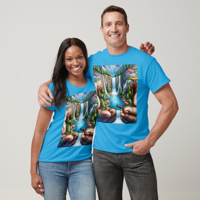 Fantasy Cute Earth Hands Waterfall T-Shirt (Unisex)
