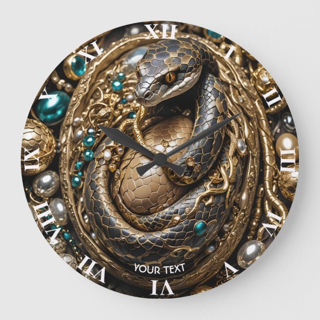Fantasy Cute Eggs Snake Jewelry Large Clock (Front)