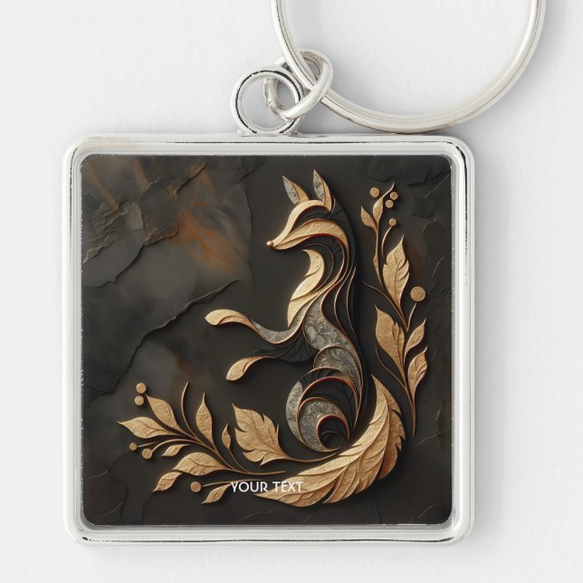Fantasy Cute  Elegant Fox Drawing Keychain (Front)