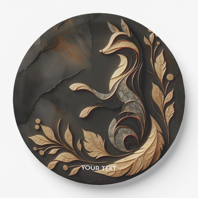 Fantasy Cute  Elegant Fox Drawing Paper Plates (Front)