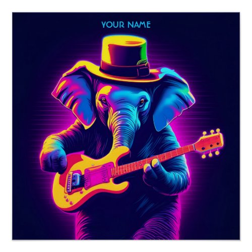 Fantasy Cute Elephant Playing Guitar Poster