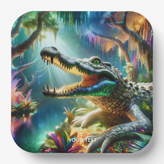 Fantasy Cute Enchanted Crocodile Jungle Paper Plates (Front)
