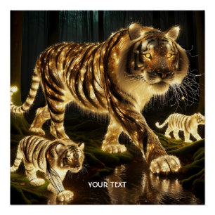 Fantasy Cute Enchanted Tiger Family Poster