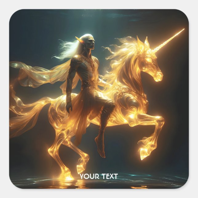 Fantasy Cute Ethereal Underwater Unicorn Square Sticker (Front)