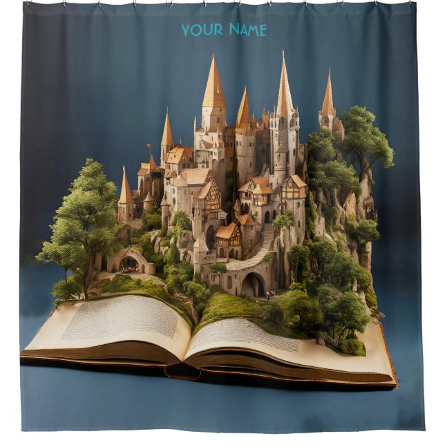 Fantasy Cute Fairytale Town Book Shower Curtain (Front)