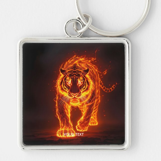 Fantasy Cute Fire Big Tiger  Keychain (Front)