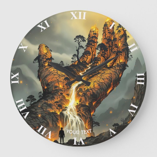 Fantasy Cute Fire Lava Hand Large Clock (Front)